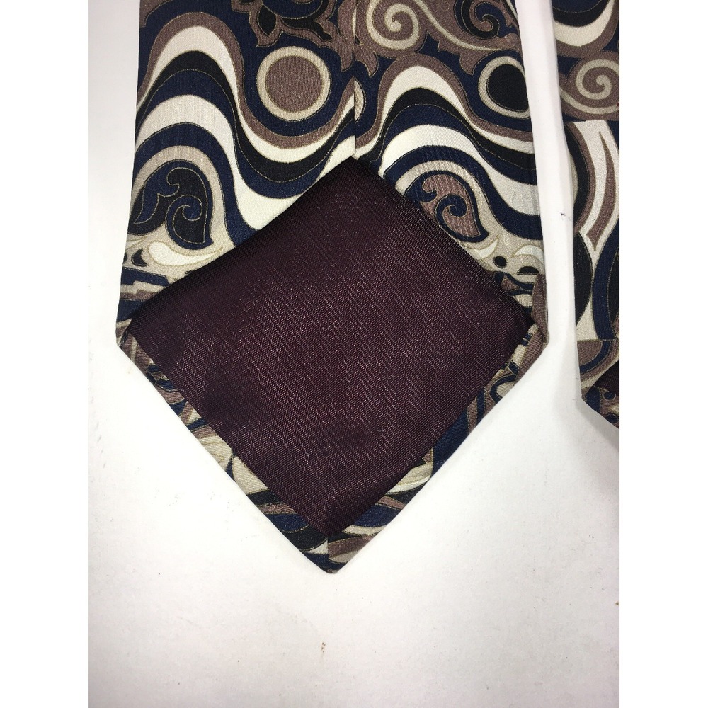 Zylos George Machado Tie 100% Silk Geometric Black Blue Beige - Picture 4 of 8